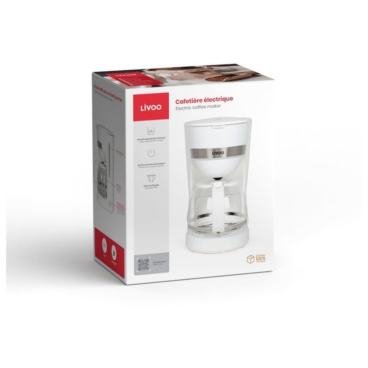 Cafetiere électrique - LIVOO - DOD200W - 750 W - 1,25 L - 10 a 12 tasses - Blanc Cafetiere électrique - LIVOO - DOD200W - 750 W - 1,25 L - 10 a 12 tasses - Blanc