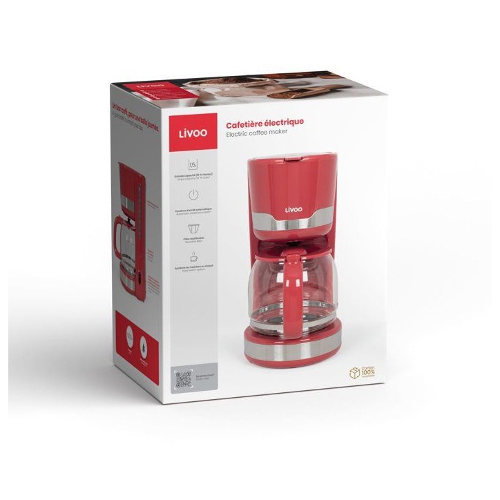 Cafetiere électrique - LIVOO - DOD201RC - 1000 W - 1,5 L - 12 a 14 tasses - Rouge chili Cafetiere électrique - LIVOO - DOD201RC - 1000 W - 1,5 L - 12 a 14 tasses - Rouge chili