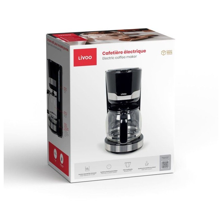 Cafetiere électrique - LIVOO - DOD201N - 1000 W - 1,5 L - 12 a 14 tasses - Noir Cafetiere électrique - LIVOO - DOD201N - 1000 W - 1,5 L - 12 a 14 tasses - Noir