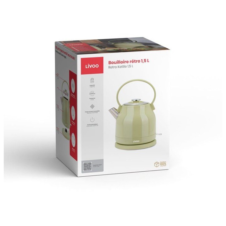 Bouilloire rétro - LIVOO - DOD202M - 2200 W - 1,5 L - Socle 360° - Matcha Bouilloire rétro - LIVOO - DOD202M - 2200 W - 1,5 L - Socle 360° - Matcha