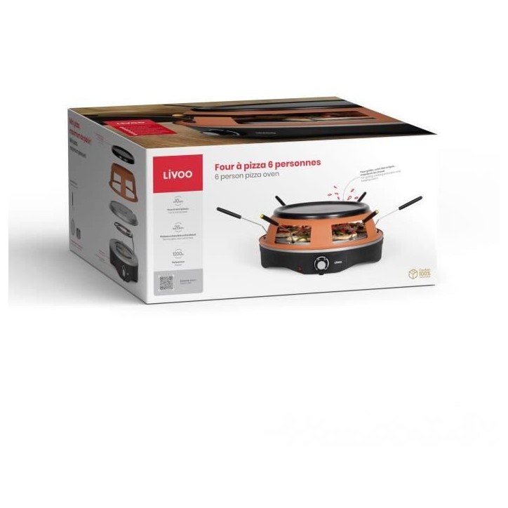 Four a pizza 6 personnes - LIVOO - DOC304 - 1200W - 6 personnes - Ø10 cm - Antiadhésif - 6 mini pelles et 1 emporte-piece incl Four a pizza 6 personnes - LIVOO - DOC304 - 1200W - 6 personnes - Ø10 cm - Antiadhésif - 6 mini pelles et 1 emporte-piece incl