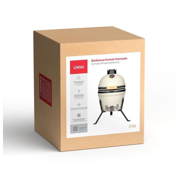 Barbecue fumoir Kamado - LIVOO - DOC330 - Beige / Noir - Ø27 cm Barbecue fumoir Kamado - LIVOO - DOC330 - Beige / Noir - Ø27 cm
