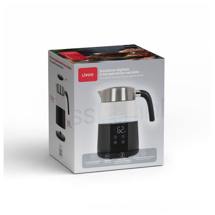 Bouilloire digitale - LIVOO - DOD221N - 2200 W - 1,7 L - Socle 360° - Inox Bouilloire digitale - LIVOO - DOD221N - 2200 W - 1,7 L - Socle 360° - Inox