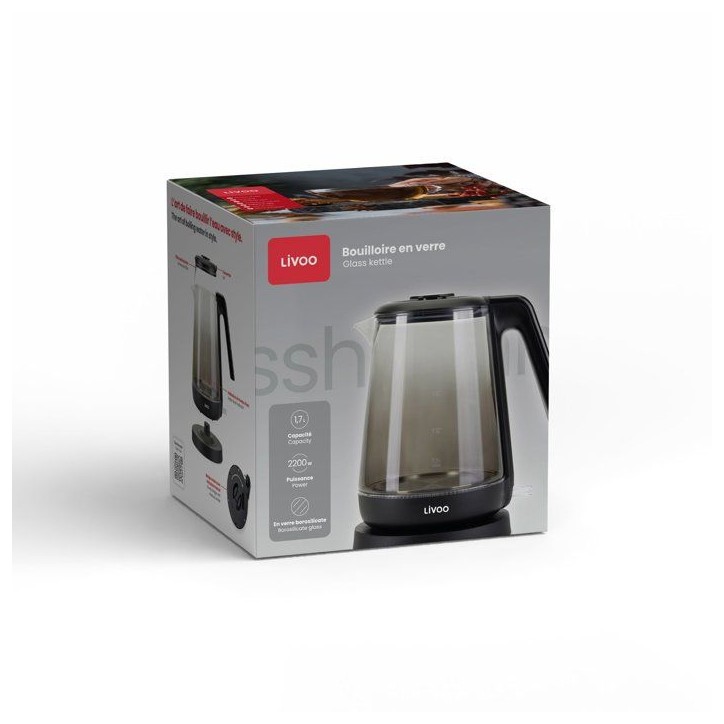 Bouilloire - LIVOO - DOD216N - 2200 W - 1,7 L - Verre / Noir Bouilloire - LIVOO - DOD216N - 2200 W - 1,7 L - Verre / Noir