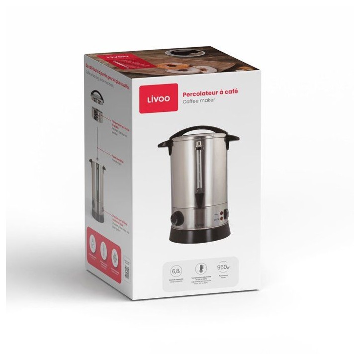 Percolateur a café - LIVOO - DOM397 - 950 W - 6,8L - 40 tasses - Acier inoxydable