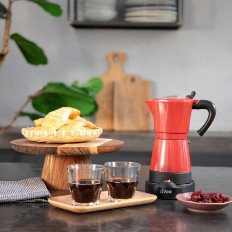Cafetiere italienne électrique - LIVOO - DOD117RC - 480 W - 300 ml - 6 tasses - Rouge / Noir