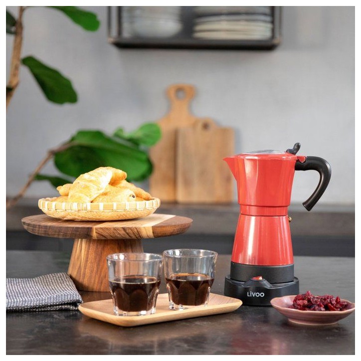Cafetiere italienne électrique - LIVOO - DOD117RC - 480 W - 300 ml - 6 tasses - Rouge / Noir Cafetiere italienne électrique - LIVOO - DOD117RC - 480 W - 300 ml - 6 tasses - Rouge / Noir