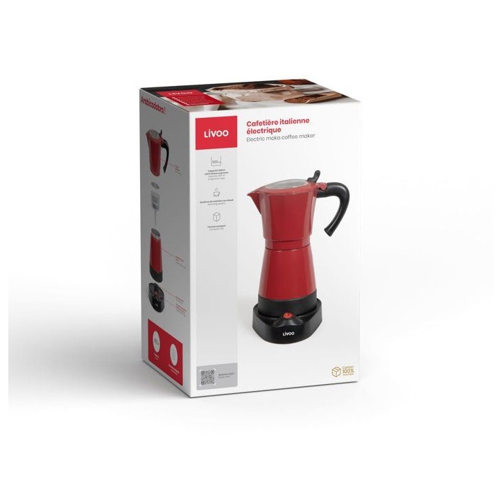 Cafetiere italienne électrique - LIVOO - DOD117RC - 480 W - 300 ml - 6 tasses - Rouge / Noir Cafetiere italienne électrique - LIVOO - DOD117RC - 480 W - 300 ml - 6 tasses - Rouge / Noir