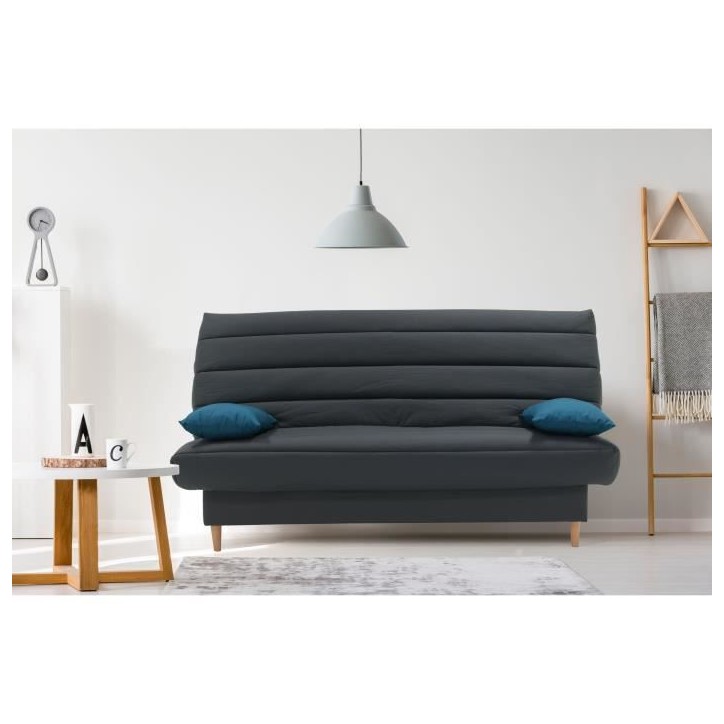 Banquette clic clac 3 places - Tissu anthracite - Style scandinave - L 190 x P92 cm - LIV Banquette clic clac 3 places - Tissu anthracite - Style scandinave - L 190 x P92 cm - LIV