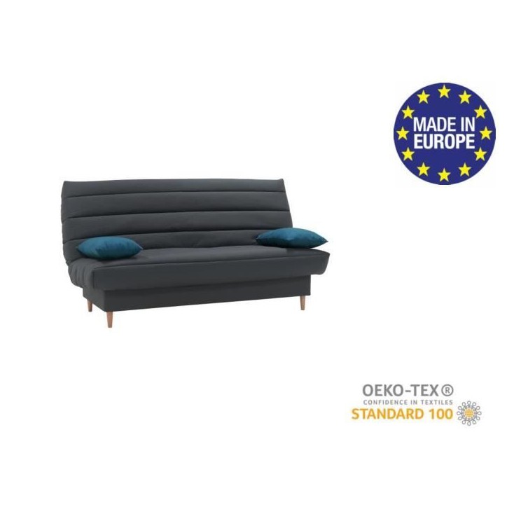 Banquette clic clac 3 places - Tissu anthracite - Style scandinave - L 190 x P92 cm - LIV Banquette clic clac 3 places - Tissu anthracite - Style scandinave - L 190 x P92 cm - LIV