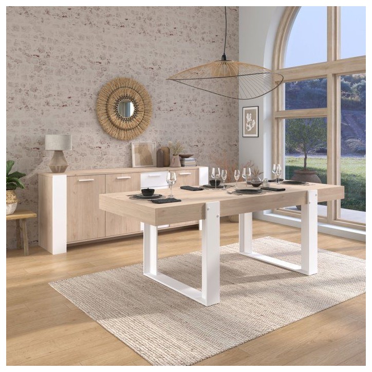 Ensemble Buffet et Table rectangulaire - Style Scandinave - LOFT - Chene / Blanc - PARISOT Ensemble Buffet et Table rectangulaire - Style Scandinave - LOFT - Chene / Blanc - PARISOT