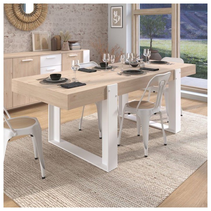 Ensemble Buffet et Table rectangulaire - Style Scandinave - LOFT - Chene / Blanc - PARISOT Ensemble Buffet et Table rectangulaire - Style Scandinave - LOFT - Chene / Blanc - PARISOT