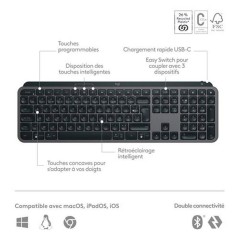 Clavier - Sans fil - Logitech - MX Keys S Plus- AZERTY - Repose poignet - Noir
