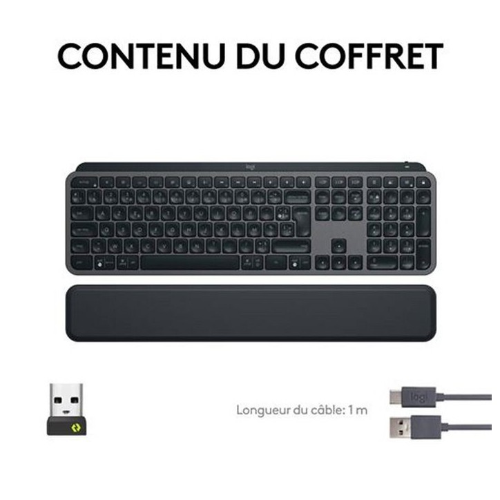 Clavier - Sans fil - Logitech - MX Keys S Plus- AZERTY - Repose poignet - Noir Clavier - Sans fil - Logitech - MX Keys S Plus- AZERTY - Repose poignet - Noir