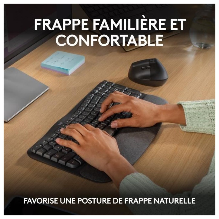 Clavier - Sans fil - Logitech - Wave Keys - AZERTY - Ergonomique - Repose poignets Clavier - Sans fil - Logitech - Wave Keys - AZERTY - Ergonomique - Repose poignets