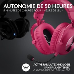 Casque gamer - Sans fil - Logitech G - Lightspeed - Rose