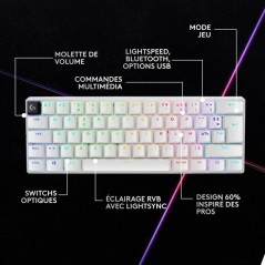 Clavier gamer - Sans fil - Logitech G - G Pro X 60 - Lightspeed - Blan
