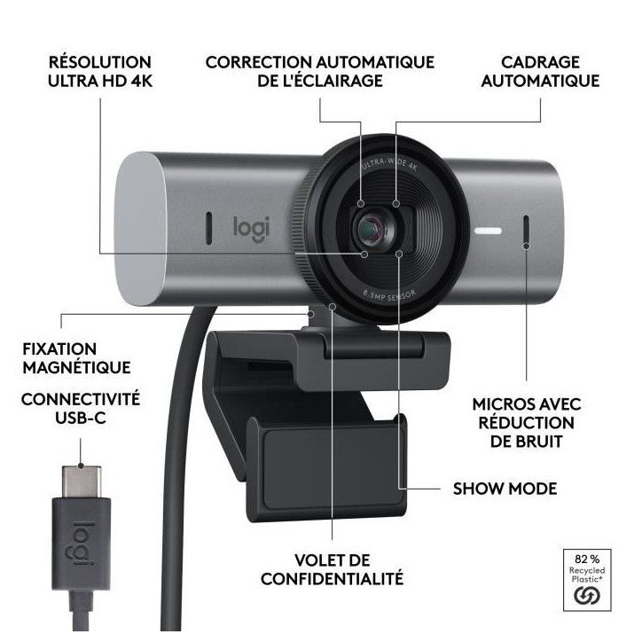Webcam - Filaire - Logitech - MX Brio - Graphite