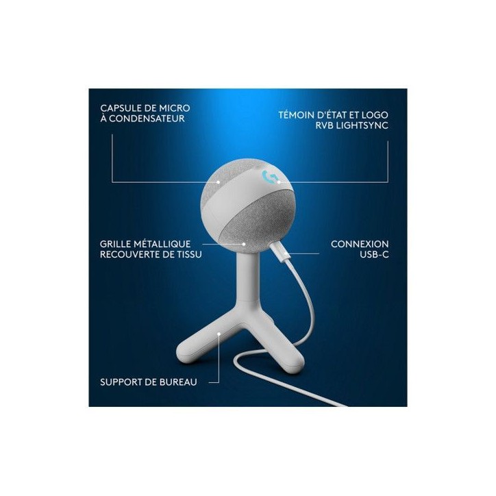 Microphone - Filaire - Logitech G - Yeti Orb - Compatible PC et MAC - Blanc Microphone - Filaire - Logitech G - Yeti Orb - Compatible PC et MAC - Blanc