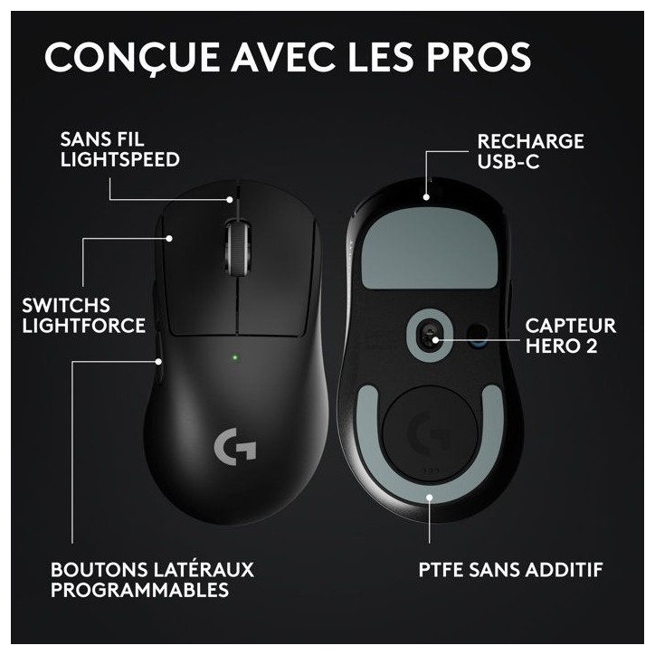 Souris gamer - sans fil - Logitech - G Pro X Superlight 2 DEX - Noir Souris gamer - sans fil - Logitech - G Pro X Superlight 2 DEX - Noir