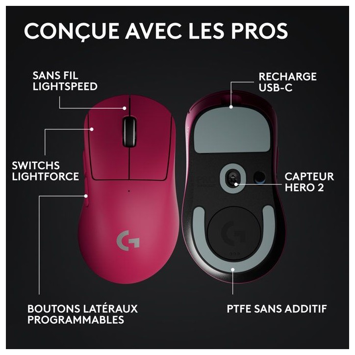 Souris gamer - sans fil - Logitech - G Pro X Superlight 2 DEX - Rose Souris gamer - sans fil - Logitech - G Pro X Superlight 2 DEX - Rose