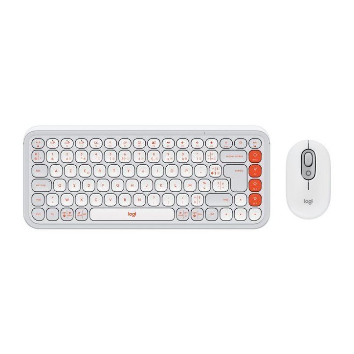 Ensemble Clavier Souris - Sans fil - Logitech - Pop Icon - AZERTY - Blanc Ensemble Clavier Souris - Sans fil - Logitech - Pop Icon - AZERTY - Blanc