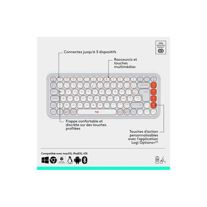 Ensemble Clavier Souris - Sans fil - Logitech - Pop Icon - AZERTY - Blanc Ensemble Clavier Souris - Sans fil - Logitech - Pop Icon - AZERTY - Blanc