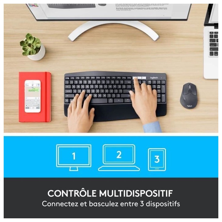 Ensemble Clavier Souris - Sans fil - Logitech - MK850 - AZERTY - Noir Ensemble Clavier Souris - Sans fil - Logitech - MK850 - AZERTY - Noir