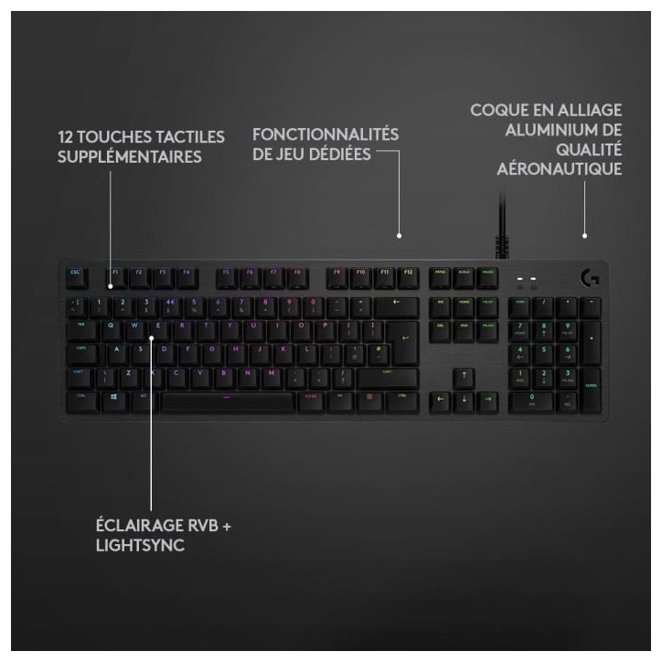 Clavier gamer - Filaire - Logitech G - G512 - GX Brown - AZERTY - Mécanique - Rétroéclairé - Noir Clavier gamer - Filaire - Logitech G - G512 - GX Brown - AZERTY - Mécanique - Rétroéclairé - Noir