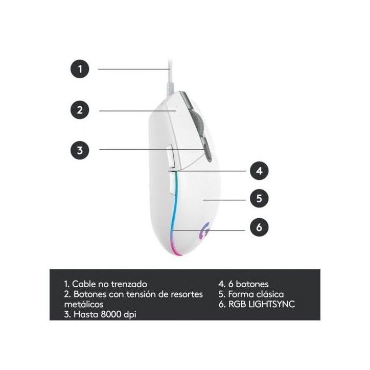 Souris gamer - Filaire - Logitech G - G203 - Blanc Souris gamer - Filaire - Logitech G - G203 - Blanc