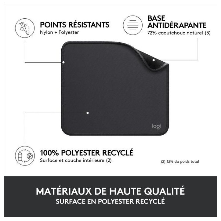 Tapis de souris - Logitech - Série Studio - Glissement facile - Noir Tapis de souris - Logitech - Série Studio - Glissement facile - Noir