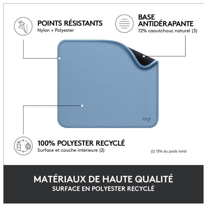 Tapis de souris - Logitech - Série Studio - Glissement facile - Bleu Gris Tapis de souris - Logitech - Série Studio - Glissement facile - Bleu Gris