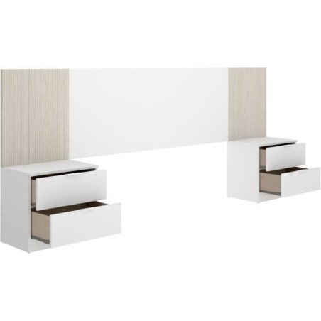 Tete de lit avec chevets intégrés - LOMA - Blanc / Bois - 258,6 x 34