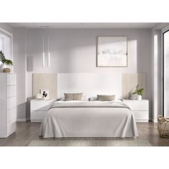 Tete de lit avec chevets intégrés - LOMA - Blanc / Bois - 258,6 x 34