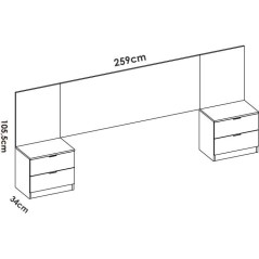 Tete de lit avec chevets intégrés - LOMA - Blanc / Bois - 258,6 x 34