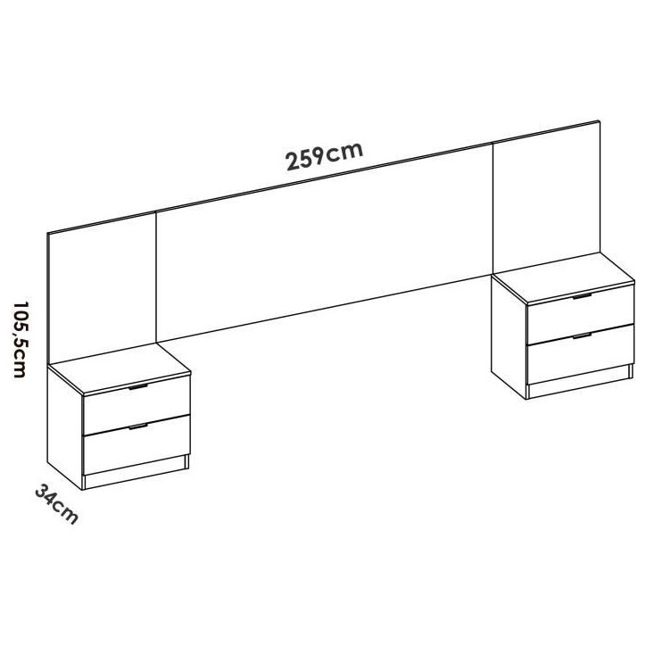 Tete de lit avec chevets intégrés - LOMA - Blanc / Bois - 258,6 x 34,2 x 106 cm Tete de lit avec chevets intégrés - LOMA - Blanc / Bois - 258,6 x 34,2 x 106 cm
