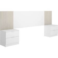 Tete de lit avec chevets intégrés - LOMA - Blanc / Bois - 258,6 x 34