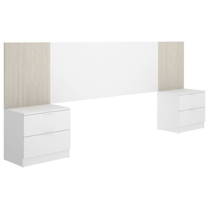 Tete de lit avec chevets intégrés - LOMA - Blanc / Bois - 258,6 x 34,2 x 106 cm Tete de lit avec chevets intégrés - LOMA - Blanc / Bois - 258,6 x 34,2 x 106 cm