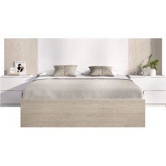 Lit adulte avec chevets intégrés LOMA - 160 x 200 cm - Chene naturel