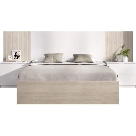 Lit adulte avec chevets intégrés LOMA - 160 x 200 cm - Chene naturel