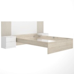 Lit adulte avec chevets intégrés LOMA - 160 x 200 cm - Chene naturel