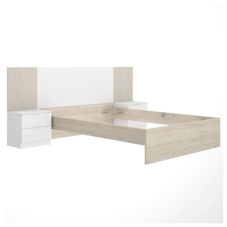 Lit adulte avec chevets intégrés LOMA - 160 x 200 cm - Chene naturel / Blanc Lit adulte avec chevets intégrés LOMA - 160 x 200 cm - Chene naturel / Blanc
