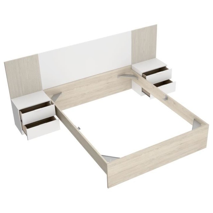Lit adulte avec chevets intégrés LOMA - 160 x 200 cm - Chene naturel / Blanc Lit adulte avec chevets intégrés LOMA - 160 x 200 cm - Chene naturel / Blanc