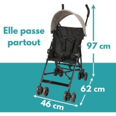 Looping Poussette Canne Fixe avec Canopy | Black Chiné