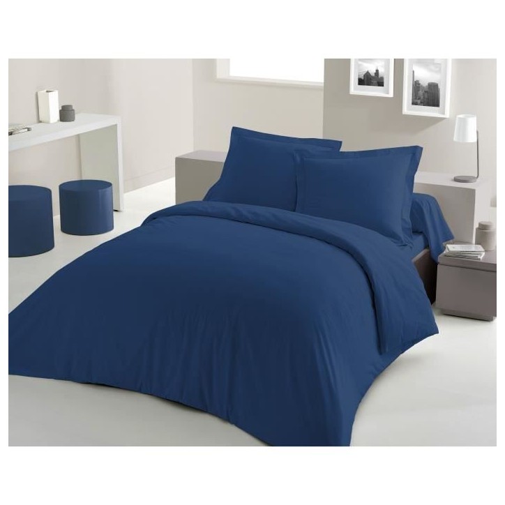 PARURE DE COUETTE LOVELY HOME - 220x240 cm - 100% COTON - BLEU