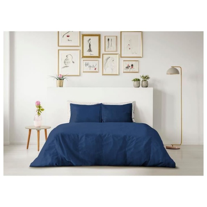 PARURE DE COUETTE LOVELY HOME - 220x240 cm - 100% COTON - BLEU