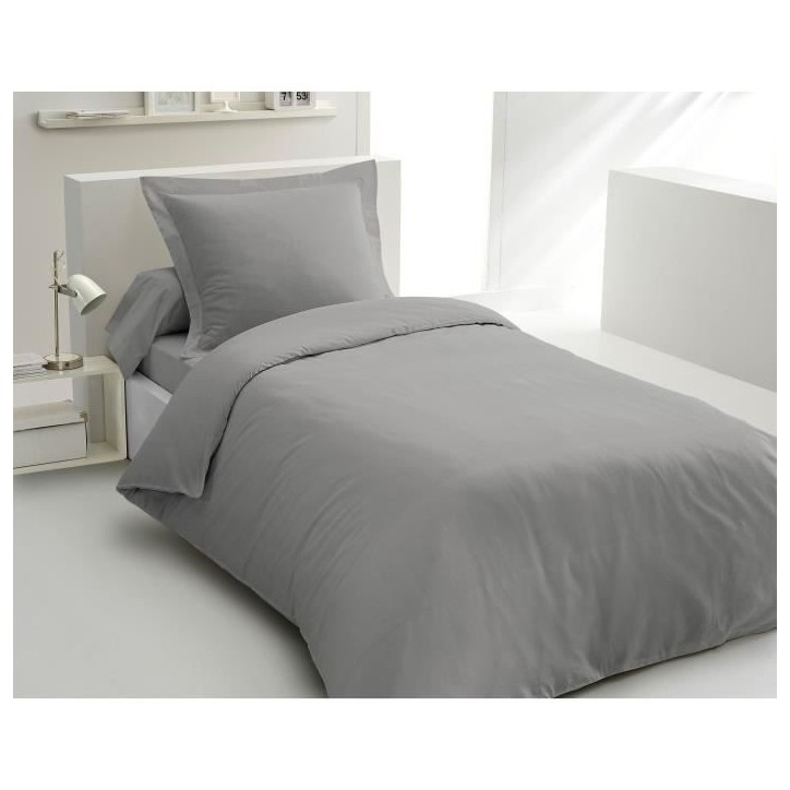PARURE DE COUETTE LOVELY HOME - 140x200 cm - 100% COTON - GRIS CLAIR