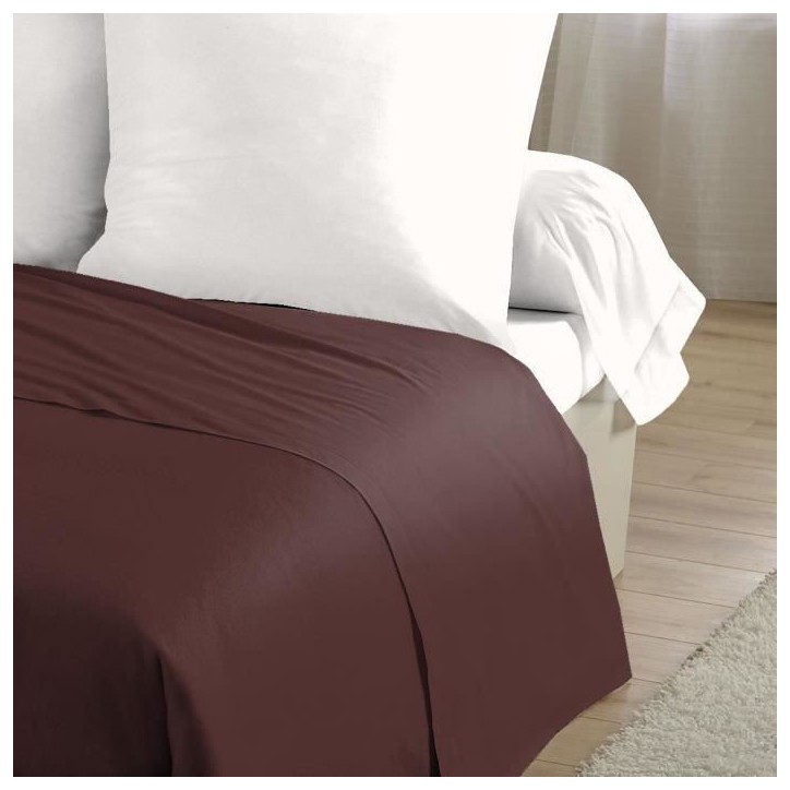 Drap Plat - LOVELY HOME - 100% coton - 180 x 290 cm - Marron