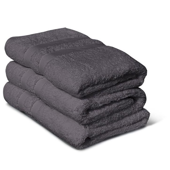 Lot de 3 serviettes - LOVELY HOME - 3 Serviettes 50 x 100 cm - Gris anthracite Lot de 3 serviettes - LOVELY HOME - 3 Serviettes 50 x 100 cm - Gris anthracite
