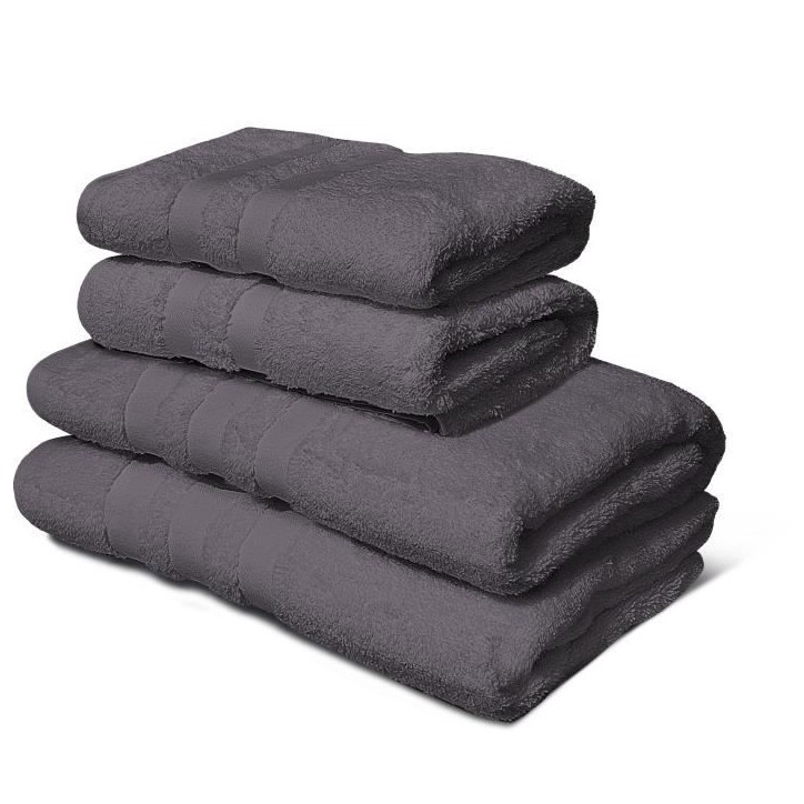 Lot de 4 serviettes - LOVELY HOME - 2 Serviettes 50 x 100 cm + 2 Draps de douche 70 x 140 cm - Gris anthracite